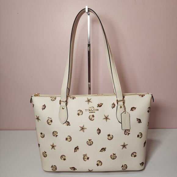 NWT Coach CBM12 Gallery Tote Bag With Shell Print In Canvas/Gold/Chalk Multi - Picture 1 of 9